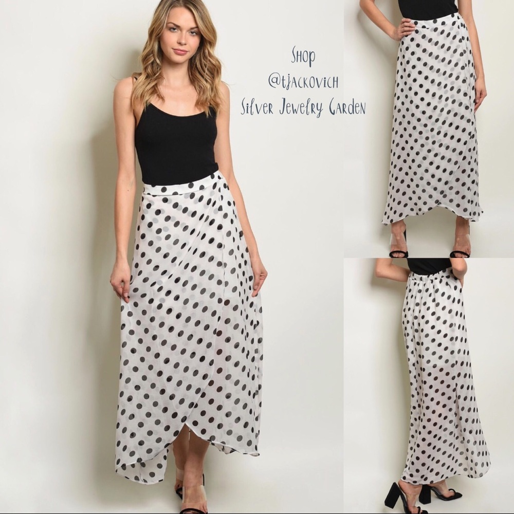 White with Black Dots Full Length Skirt